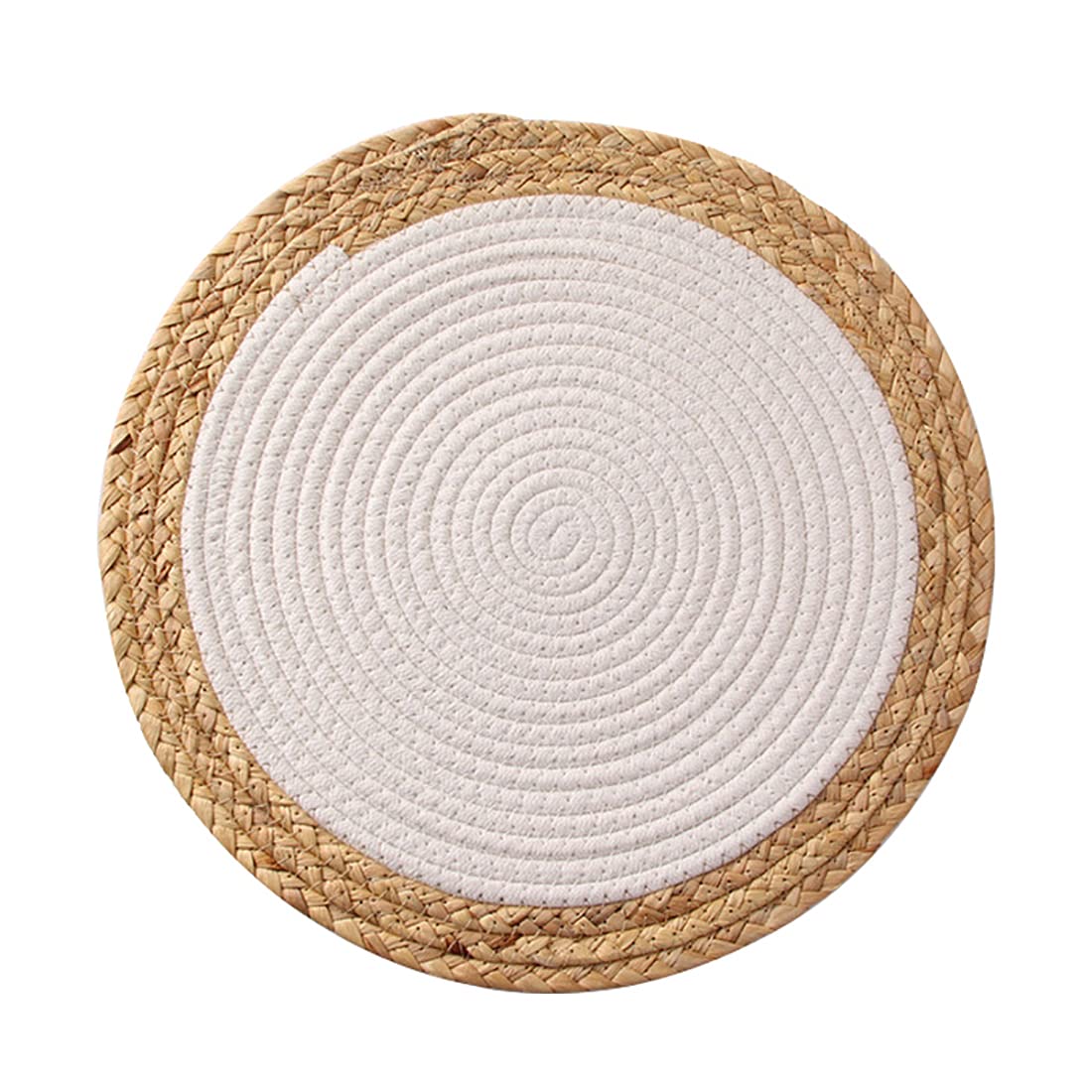 Fennco Styles Hand-Woven Rattan Cotton Rope Placemats Round, Set of 4 - Braided Table Mats Heat Resistant Insulation for Home, Boho Décor, Dining Table, Banquets, Special Events