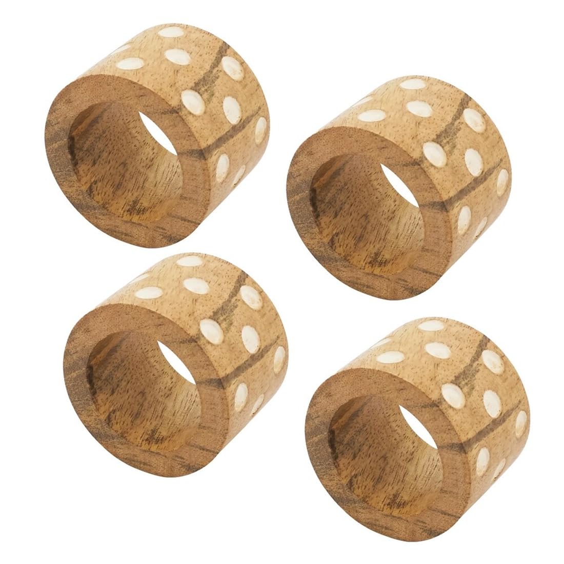 Fennco Styles Handcrafted Dot Design Wooden Napkin Rings, Set of 4 - Natural Decorative Rustic Wood Napkin Holders for Home, Dining Room, Banquet, Family Gathering, Holiday and Special Occasion