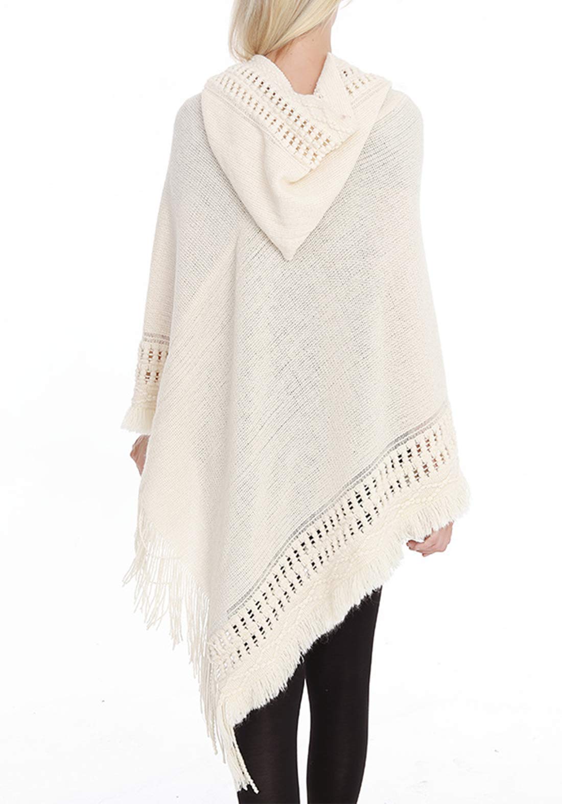 Styles I Love Women Fringed Lace Up Hooded Poncho Pullover Cardigan Soft Wrap for Winter Season
