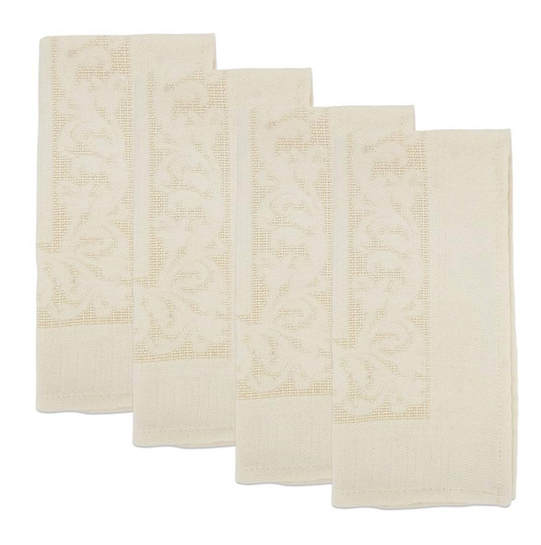 Fennco Styles Ecru Jacquard Floral Tablecloth 65" W x 90" L Rectangle Flower Table Cover