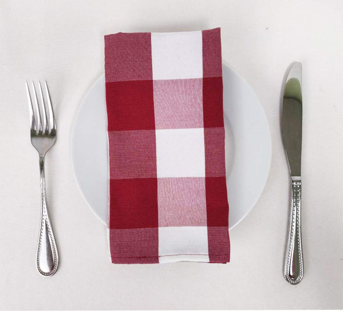 Fennco Styles Buffalo Check Design Cloth Napkins 18" W x 18" L, Set of 4 - Handmade in USA - Plaid Rustic Dinner Napkins for Everyday Use, Banquet, Holiday, Family Gathering and Special Occasion