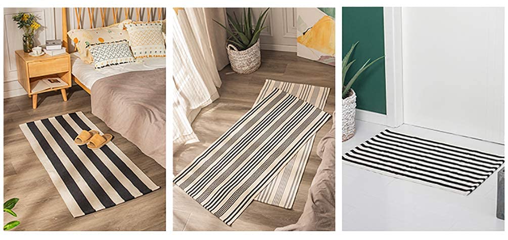 Fennco Styles Woven Classic Striped Area Rug 24" W x 51" L - Navy Blue Cotton Blend Carpet Indoor Outdoor Floor Mat for Living Room, Entryway, Bedroom and Floor Décor