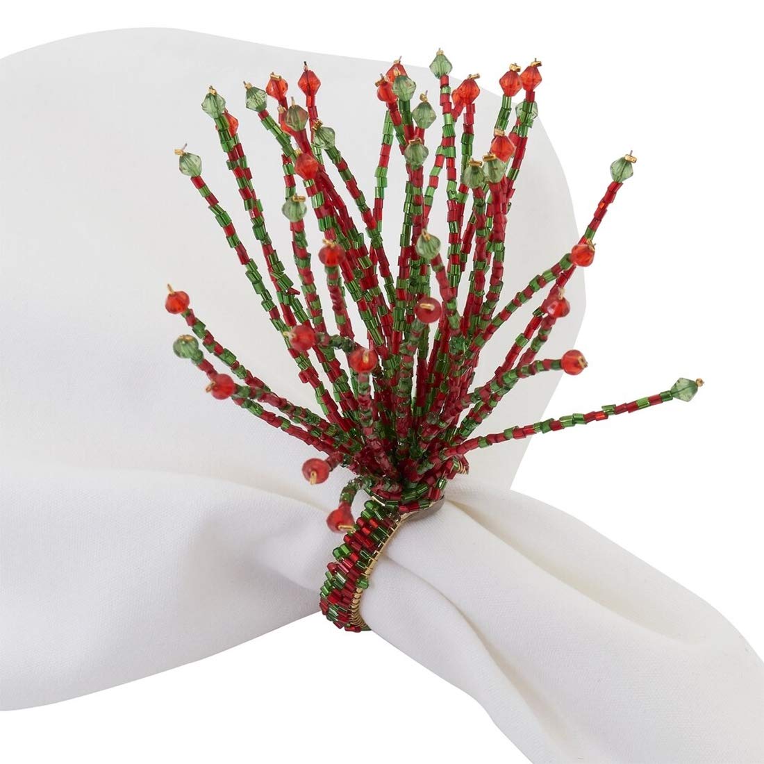 Fennco Styles Hand Beaded Spray Design Decorative Napkin Rings, Set of 4 - Silver Glass Beads Napkin Holders for Home, Dining Table, Banquets, Christmas Décor and Special Occasion