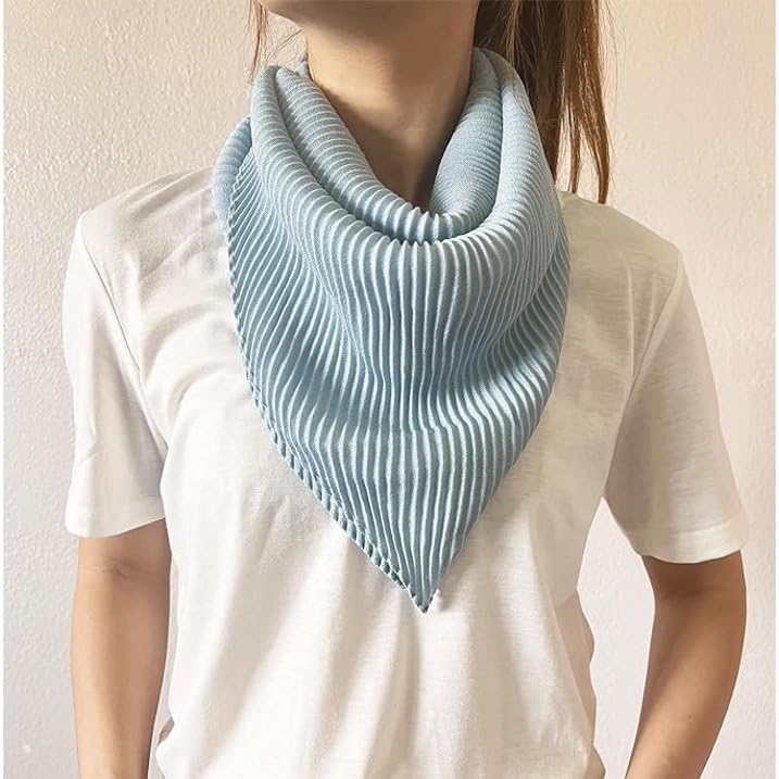 stylesilove Women Crinkle Pleated Square Scarf Solid Color Neckerchief Soft Bandana Small Shawl Neck Wraps for All Season