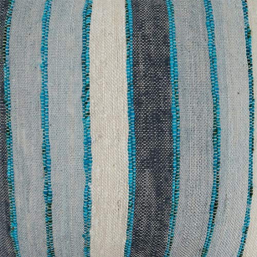 Woven Chindi Striped Fringe 100% Cotton Decorative Throw Pillow Cover 16 x 24 Inch - Blue Throw Pillow Case for Home, Couch, Living Room and Bedroom Décor