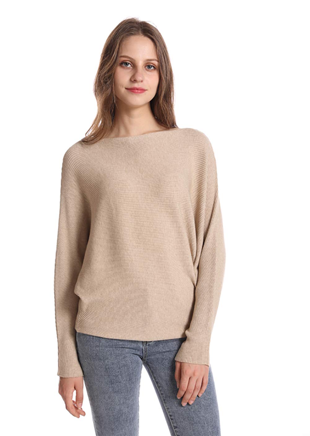 Styles I Love Women Autumn Winter Boat Neck Batwing Sleeve Pullover Knitted Sweater Long Sleeve Loose Top