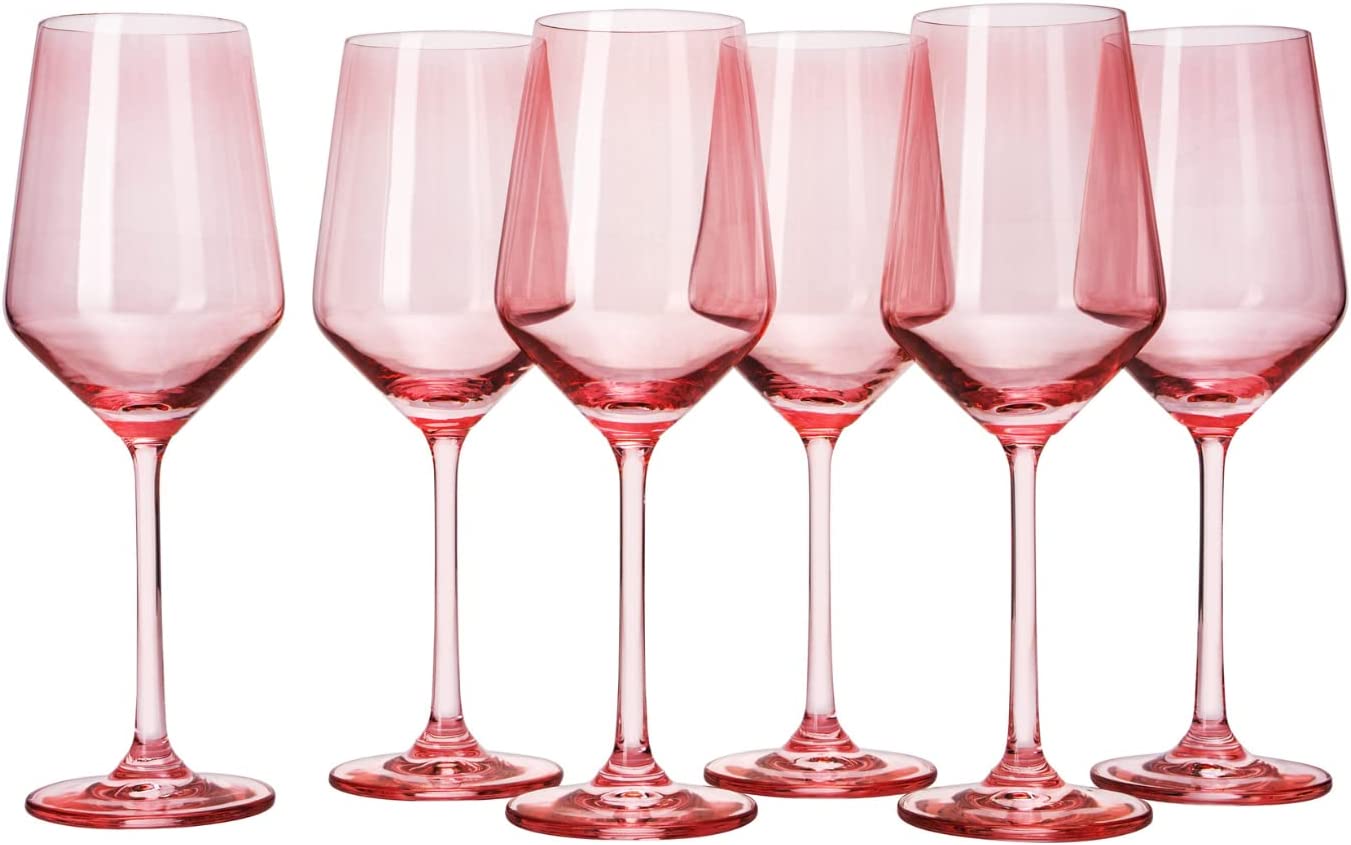 Set Of 6 Colored Wine Glasses 12 Oz Hand Blown Italian Style Crystal Bordeaux Wine Glasses Premium S