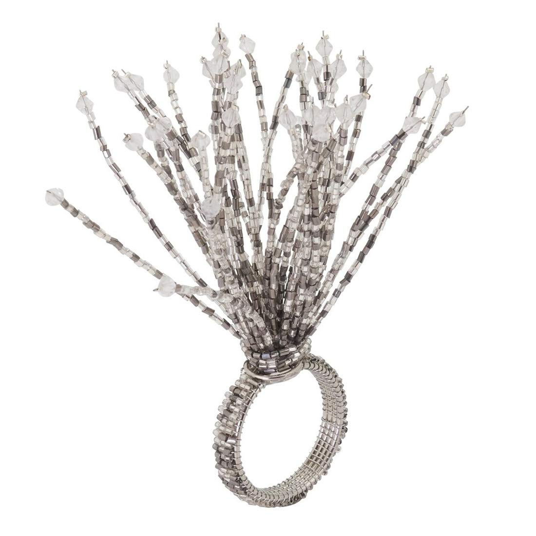 Fennco Styles Hand Beaded Spray Design Decorative Napkin Rings, Set of 4 - Silver Glass Beads Napkin Holders for Home, Dining Table, Banquets, Christmas Décor and Special Occasion