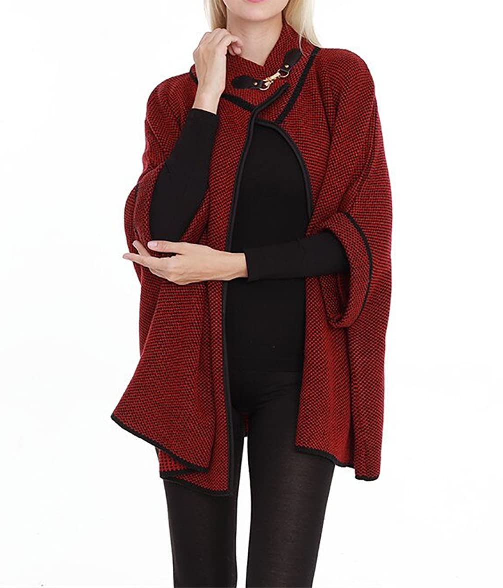stylesilove Women Sweater Knit Cardigan with Buckle Fashion Jacket Shawl Poncho Warm Wrap for Fall Winter Season