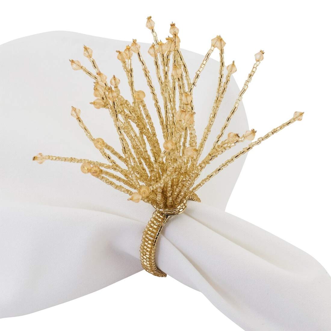 Fennco Styles Hand Beaded Spray Design Decorative Napkin Rings, Set of 4 - Silver Glass Beads Napkin Holders for Home, Dining Table, Banquets, Christmas Décor and Special Occasion