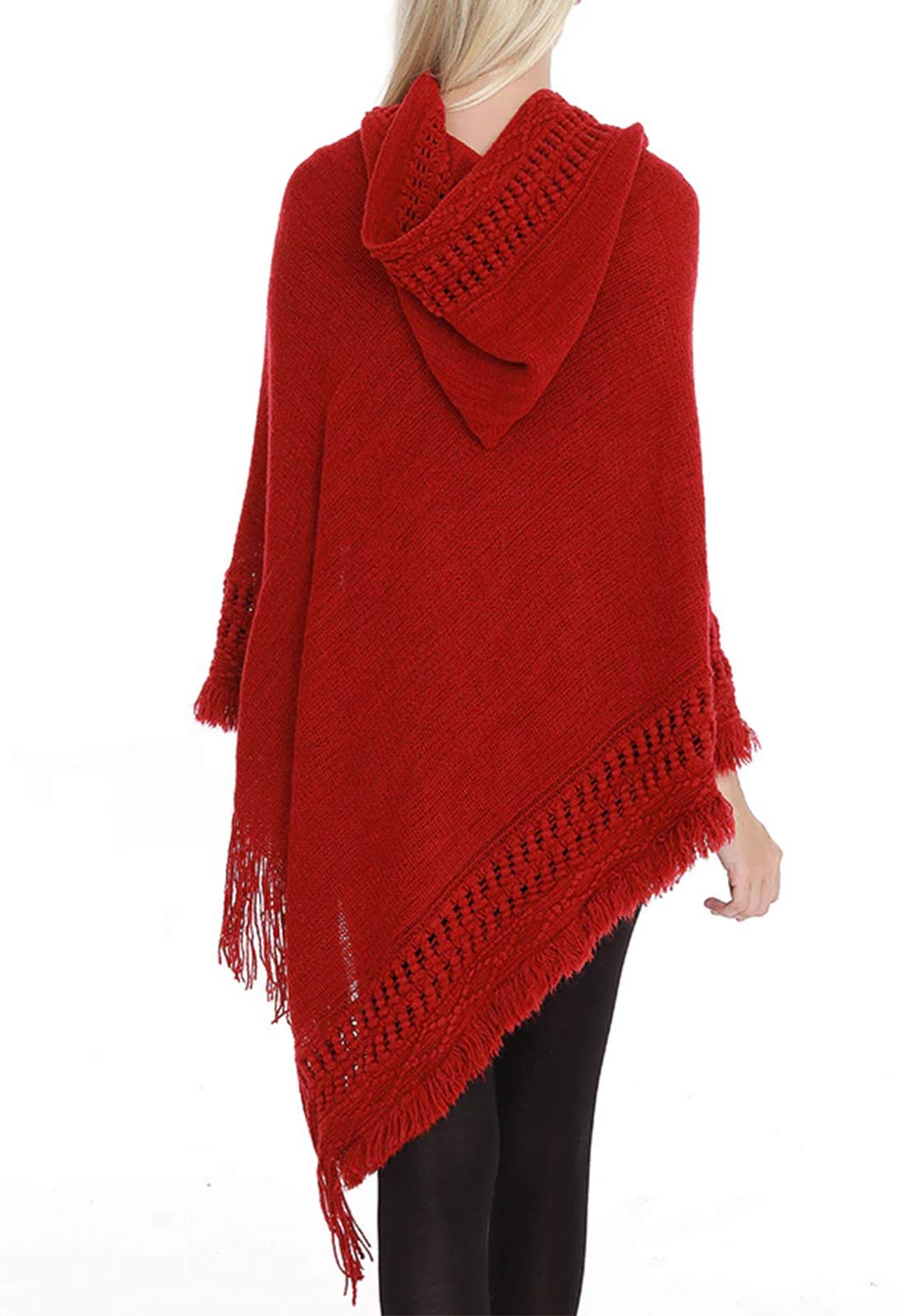Styles I Love Women Fringed Lace Up Hooded Poncho Pullover Cardigan Soft Wrap for Winter Season