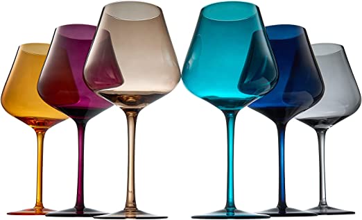 Jewel Colored Crystal Wine Glass Set Of 6 Gift For Mothers Her Wife Mom Friend Large 20 Oz Glasses U