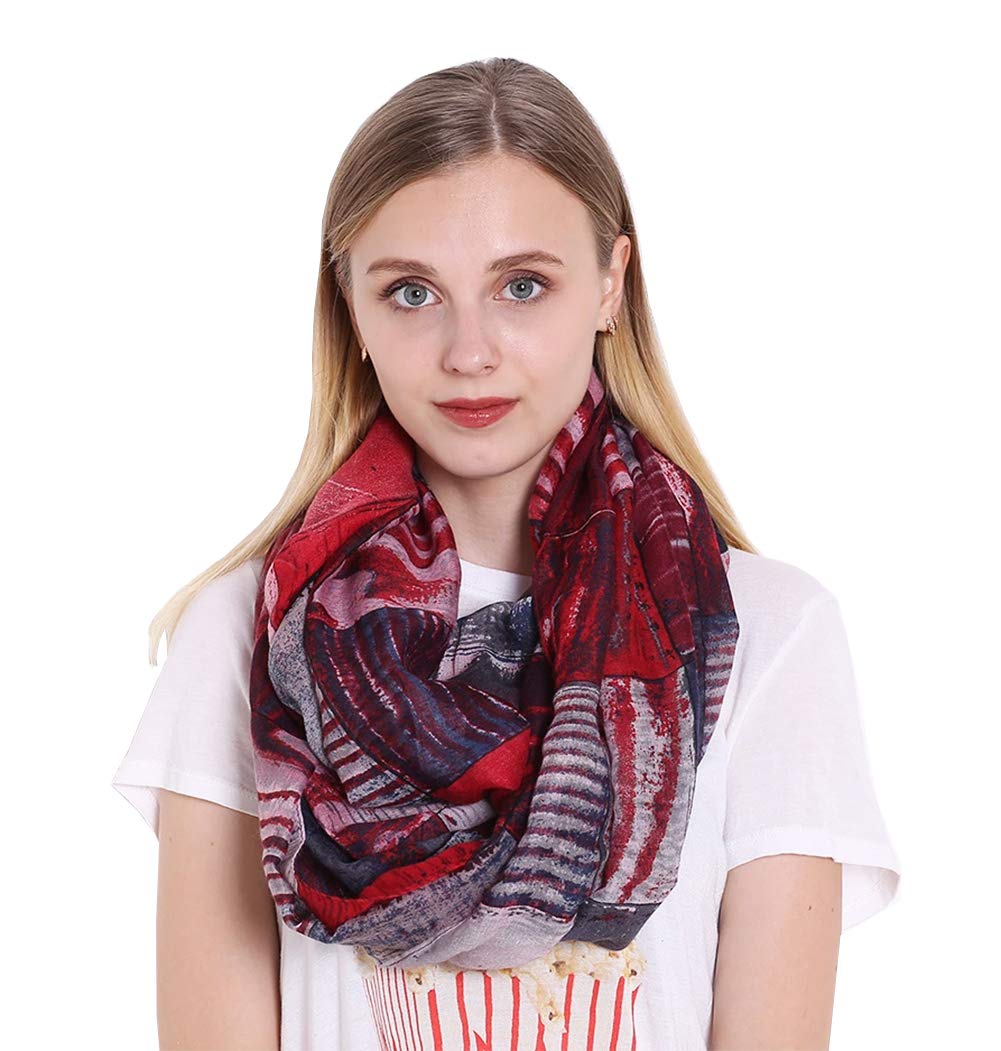 stylesilove Women Girls Color Block Abstract Print Infinity Loop Scarf Lightweight Autumn Wrap Neck Warmer