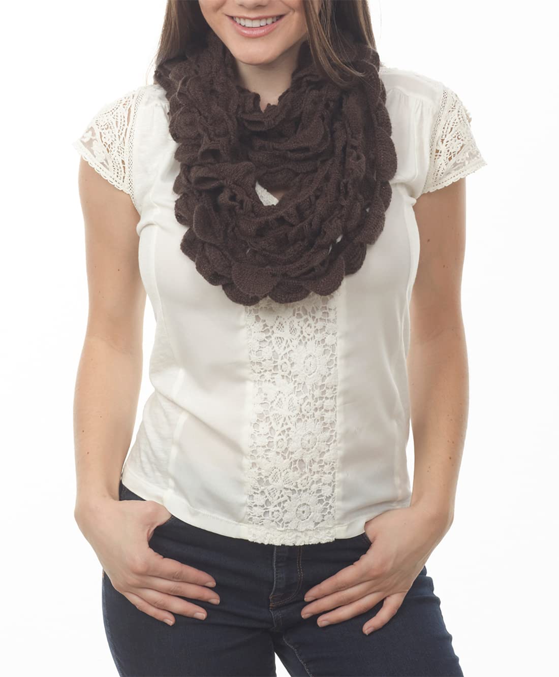 stylesilove Women Girls Chic Ruffle Knit Infinity Circle Loop Scarf Versatile Winter Autumn Fashion Neck Warmer