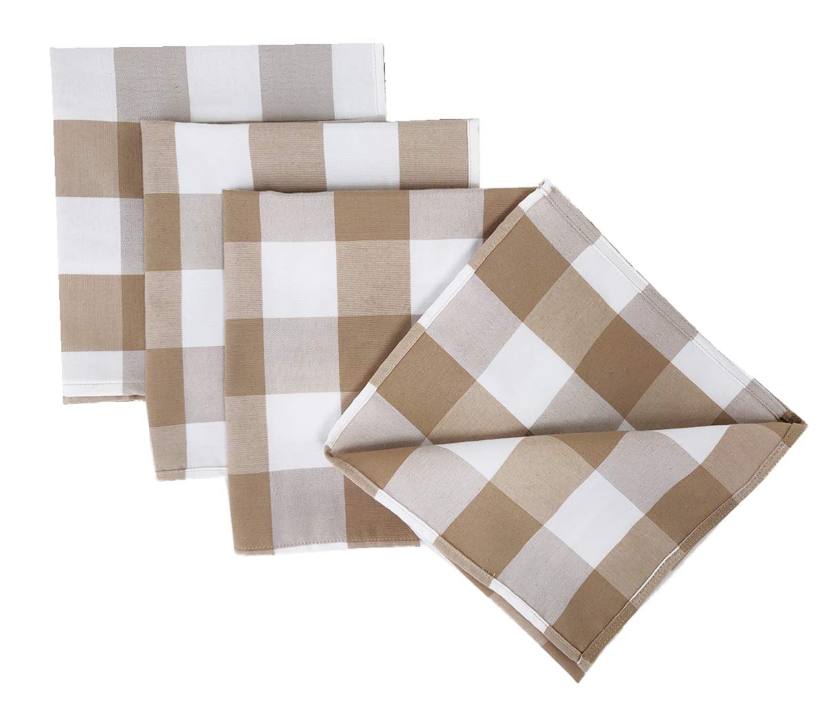 Fennco Styles Buffalo Check Design Cloth Napkins 18" W x 18" L, Set of 4 - Handmade in USA - Plaid Rustic Dinner Napkins for Everyday Use, Banquet, Holiday, Family Gathering and Special Occasion