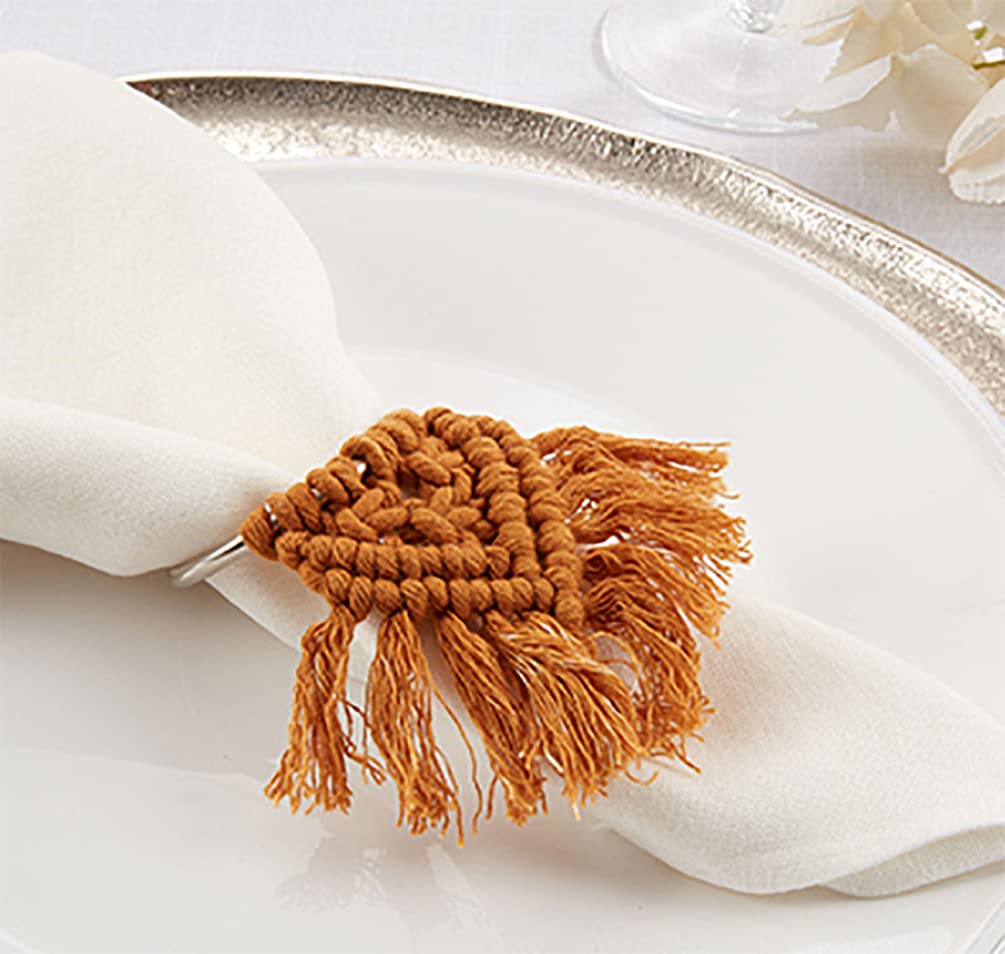 Fennco Styles Handmade Cotton Braided Tassel Napkin Rings, Set of 4 - Rustic Napkin Holders for Home, Dining Table, Banquets, Farmhouse Décor, Holidays and Special Events