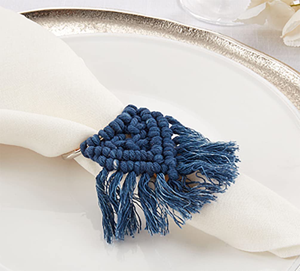 Fennco Styles Handmade Cotton Braided Tassel Napkin Rings, Set of 4 - Rustic Napkin Holders for Home, Dining Table, Banquets, Farmhouse Décor, Holidays and Special Events