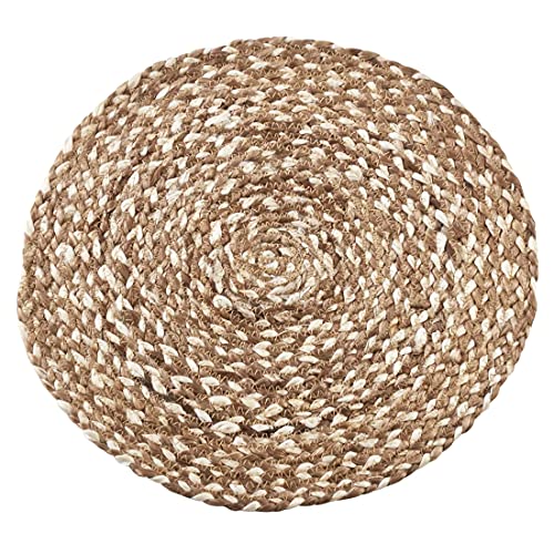 100% Jute Woven Design Farmhouse Placemats 16 Inch Round, Set of 4 - Natural Braided Table Mats for Home, Dining Room, Banquets, Family Gathering and Special Occasion