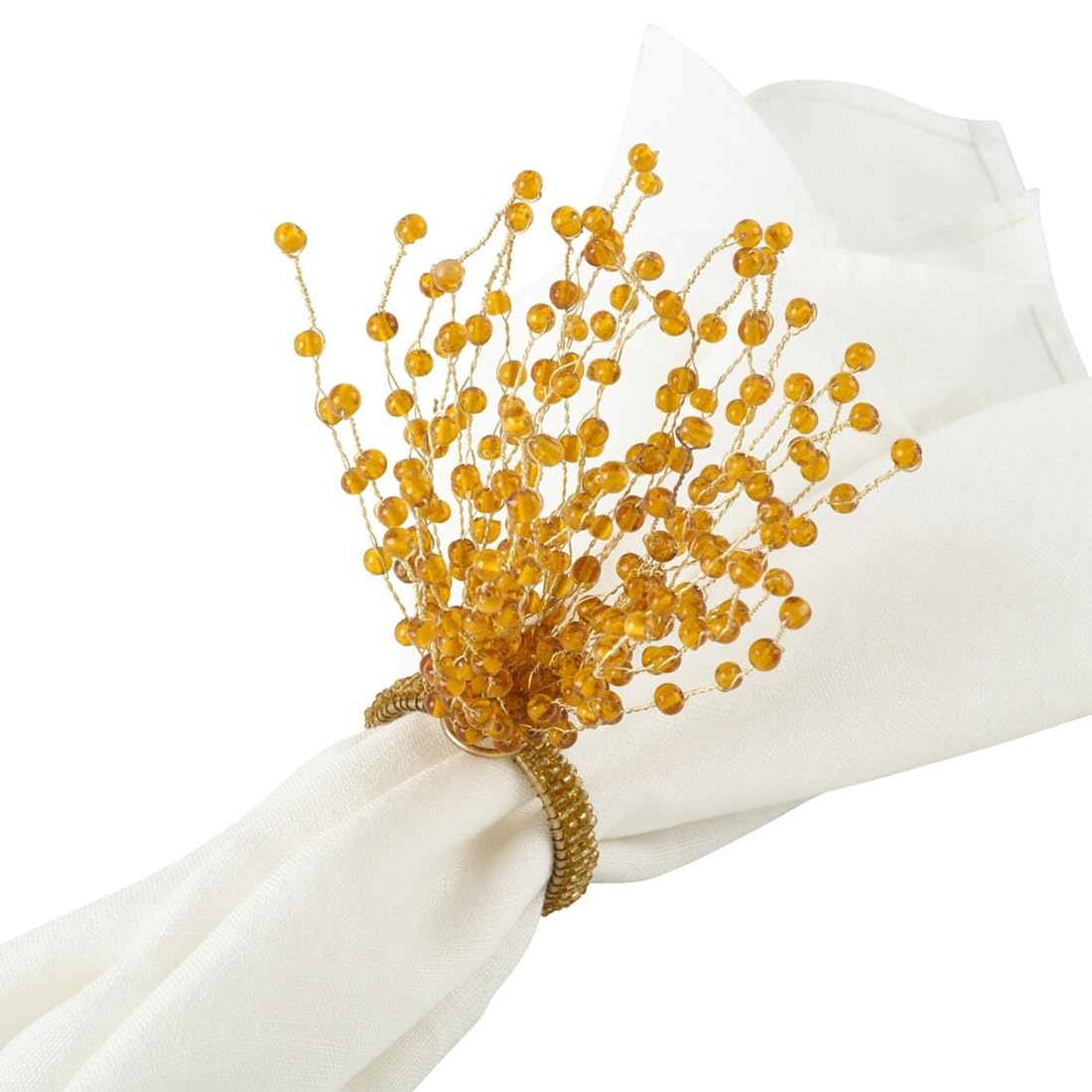 Fennco Styles Beaded Spray Design Napkin Rings, Set of 4 - Orange Napkin Holders for Home, Dining Table Decor, Banquets, Family Gathering and Special Occasion
