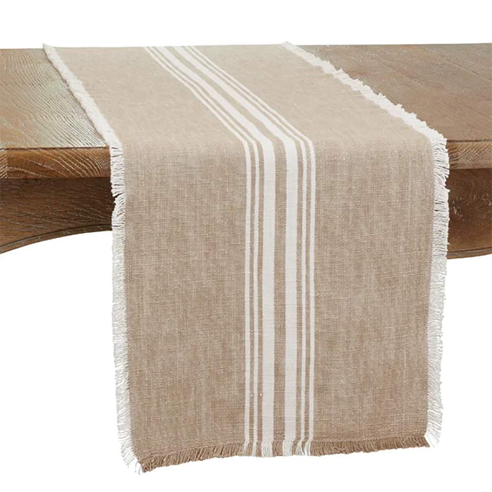 Fennco Styles Contemporary Striped Fringe Cotton Table Runner 13" W x 72" L - Blue Table Cover for Home, Dining Table Décor, Family Gathering, Banquets and Special Events