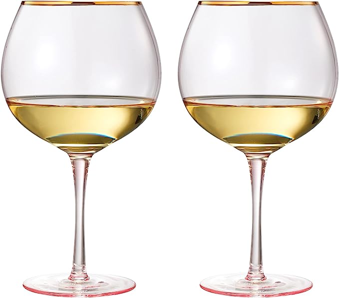Colored Blush Pink Gilded Rim Wine Glassware Large 23OZ Cocktail Champagne Glasses 2 Set Vibrant Col