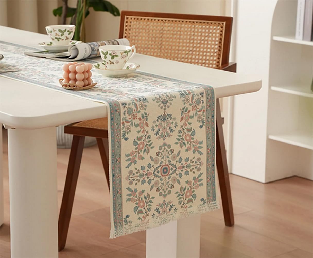 Fennco Styles Coral Floral Print Tassel Cotton Blend Woven Table Runner 14" W x 71" L
