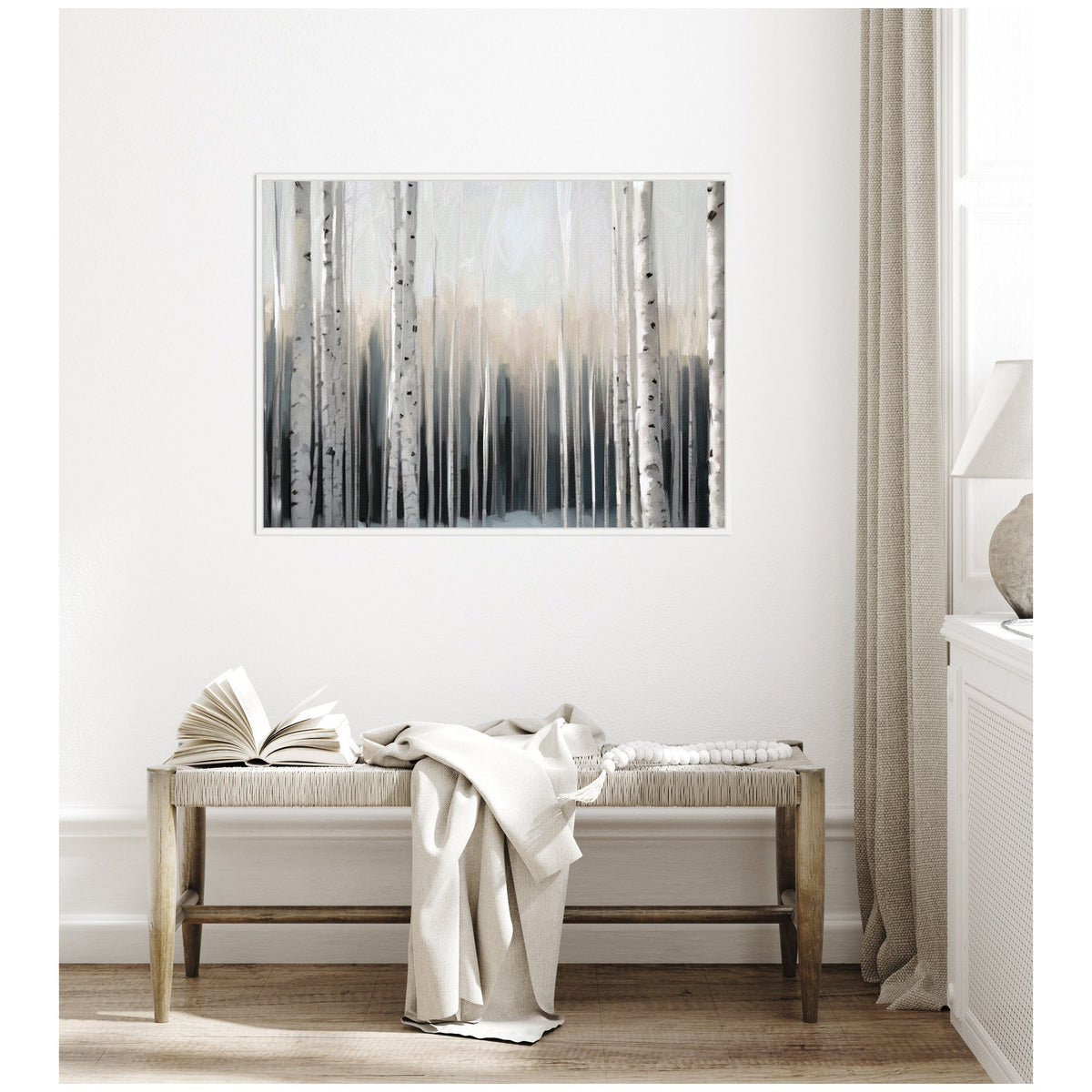 Sylvie Birch Tree Glow Framed Canvas by Mary Sparrow