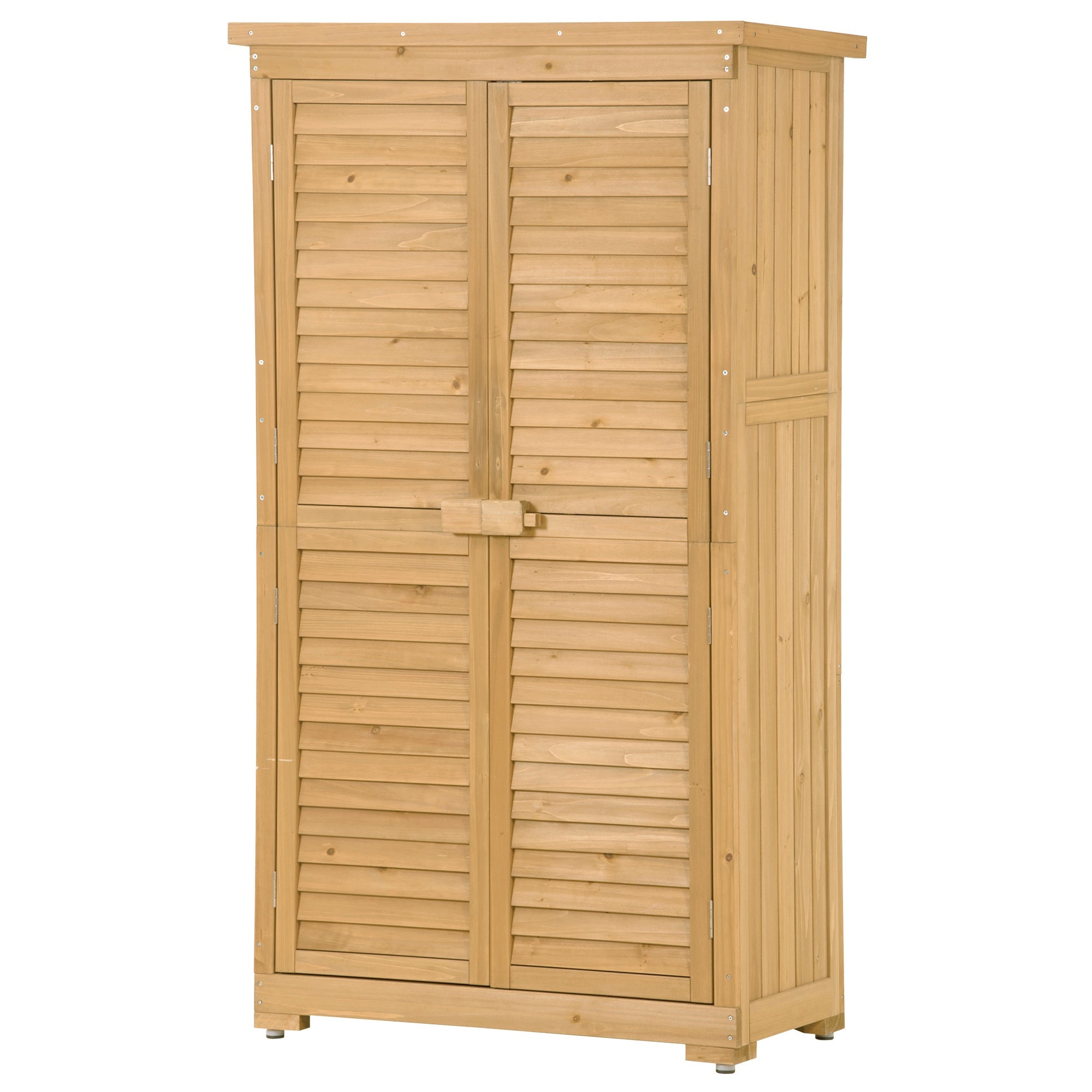 Wooden Garden Shed 3-tier Patio Storage Cabinet Outdoor Organizer Wooden Lockers with Wood (Natural Wood Color -Shutter Design)