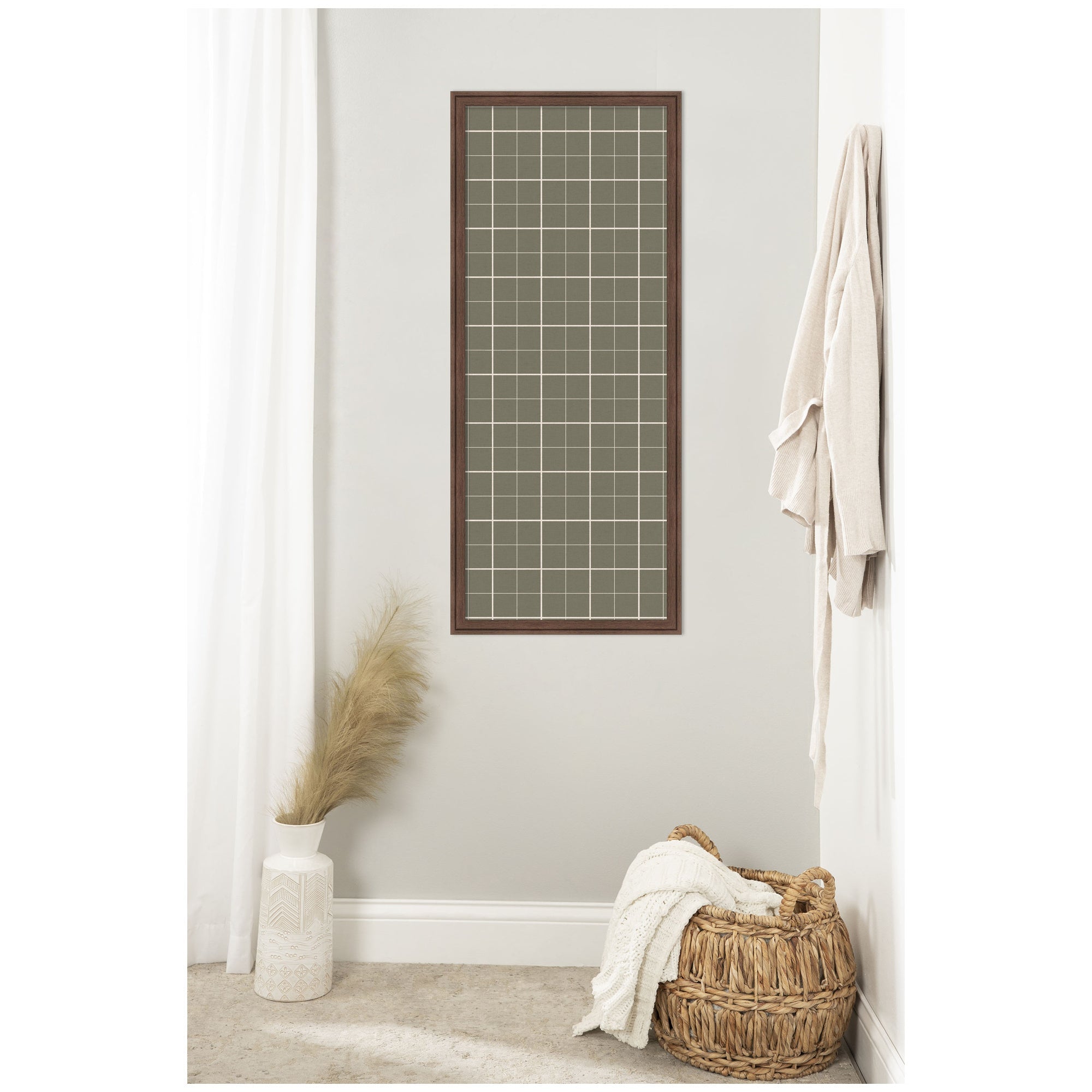 Framed Fabric Pinboard Sage Green Plaid Wall Organization