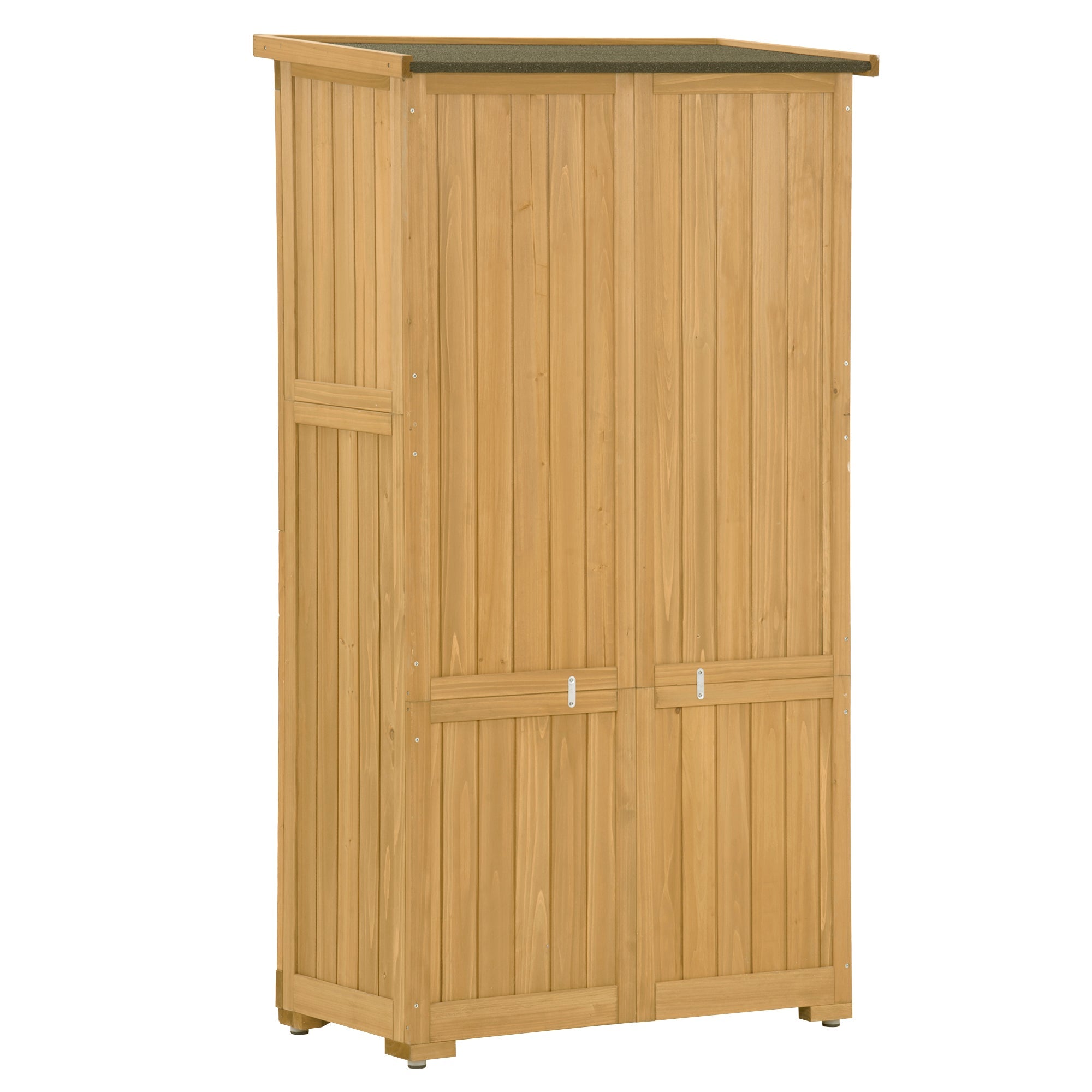 Wooden Garden Shed 3-tier Patio Storage Cabinet Outdoor Organizer Wooden Lockers with Wood (Natural Wood Color -Shutter Design)