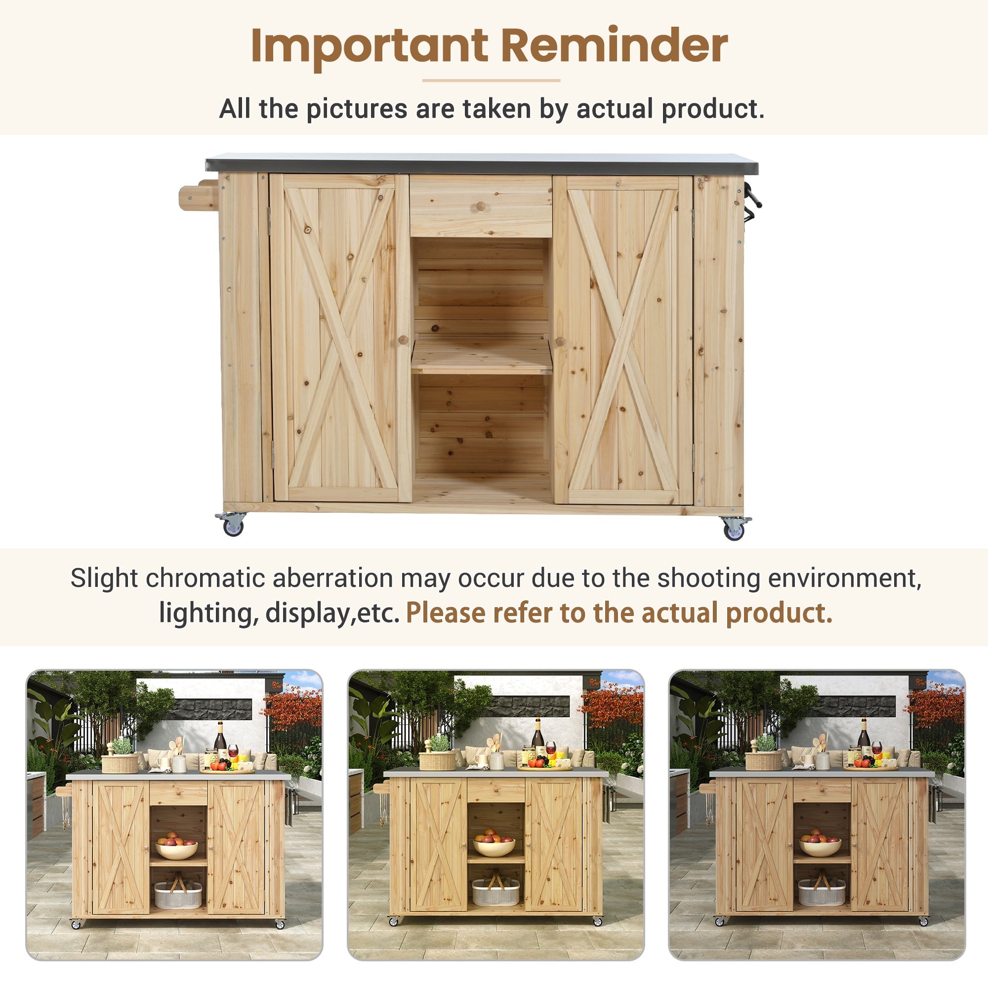 Outdoor Kitchen Island Fir Wood Kitchen Island with Stainless Steel Top