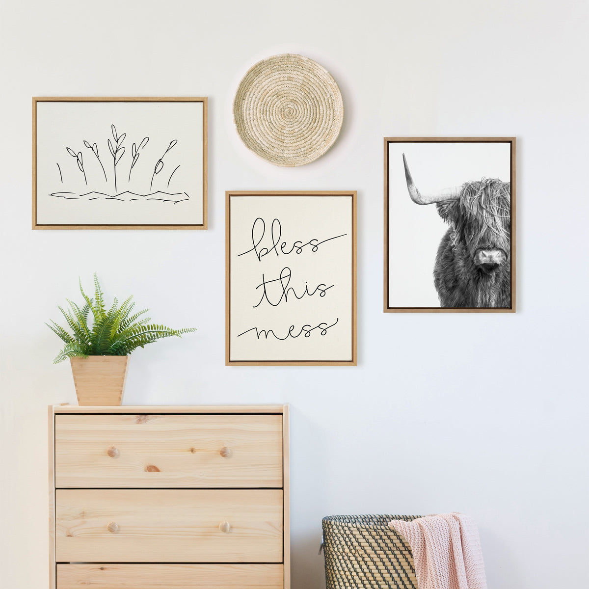 Sylvie B&W Highland Cow No. 1 Framed Canvas by Amy Peterson Art Studio