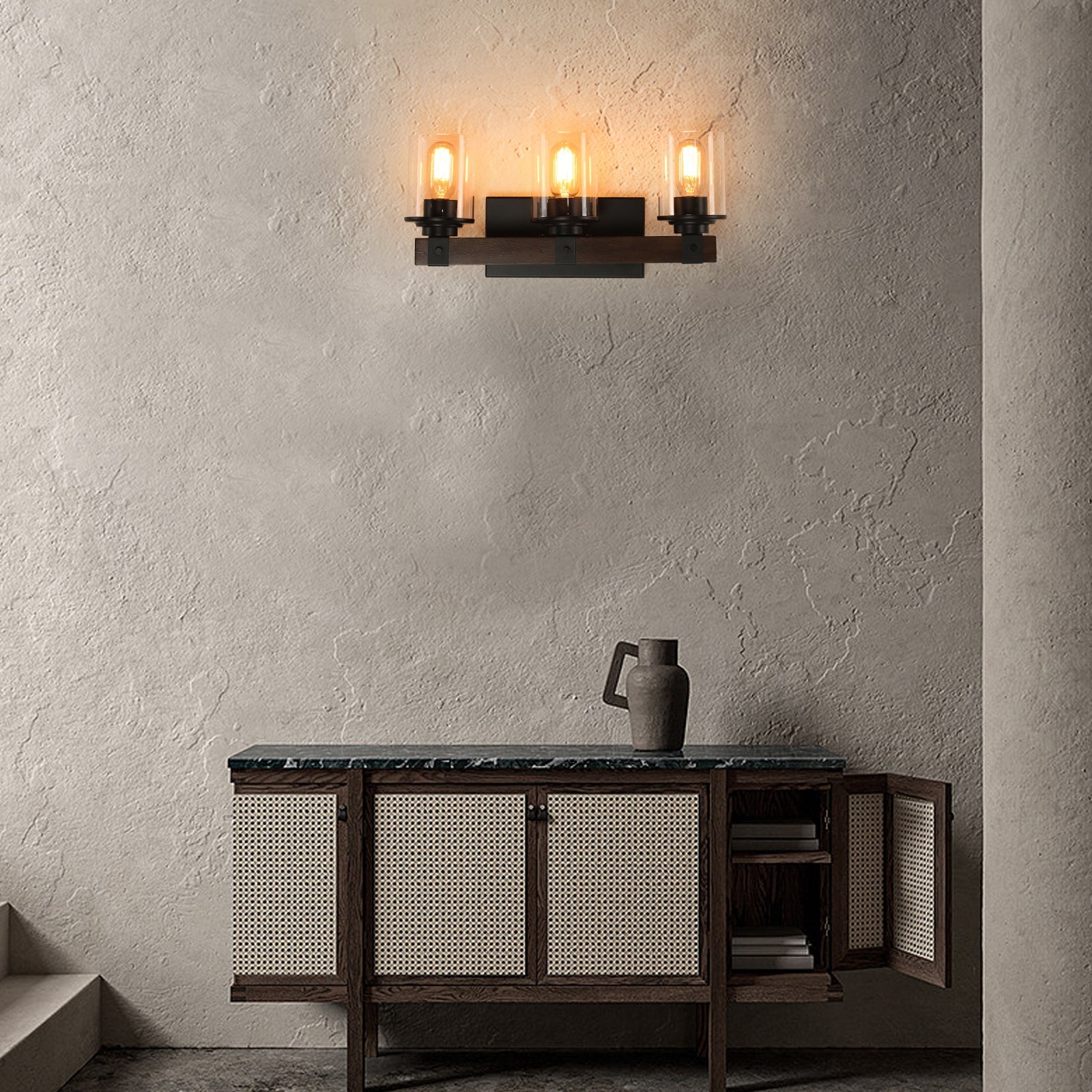 19" Rustic 3-Light Vanity Light, Industrial Bathroom Wall Sconce, Modern Farmhouse Lighting Fixture (No Bulbs)