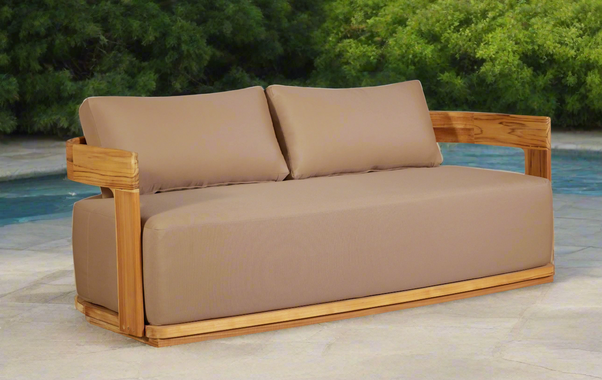 Eclipse Outdoor Solid Teak Wood Love seat - Light Brown Fabric