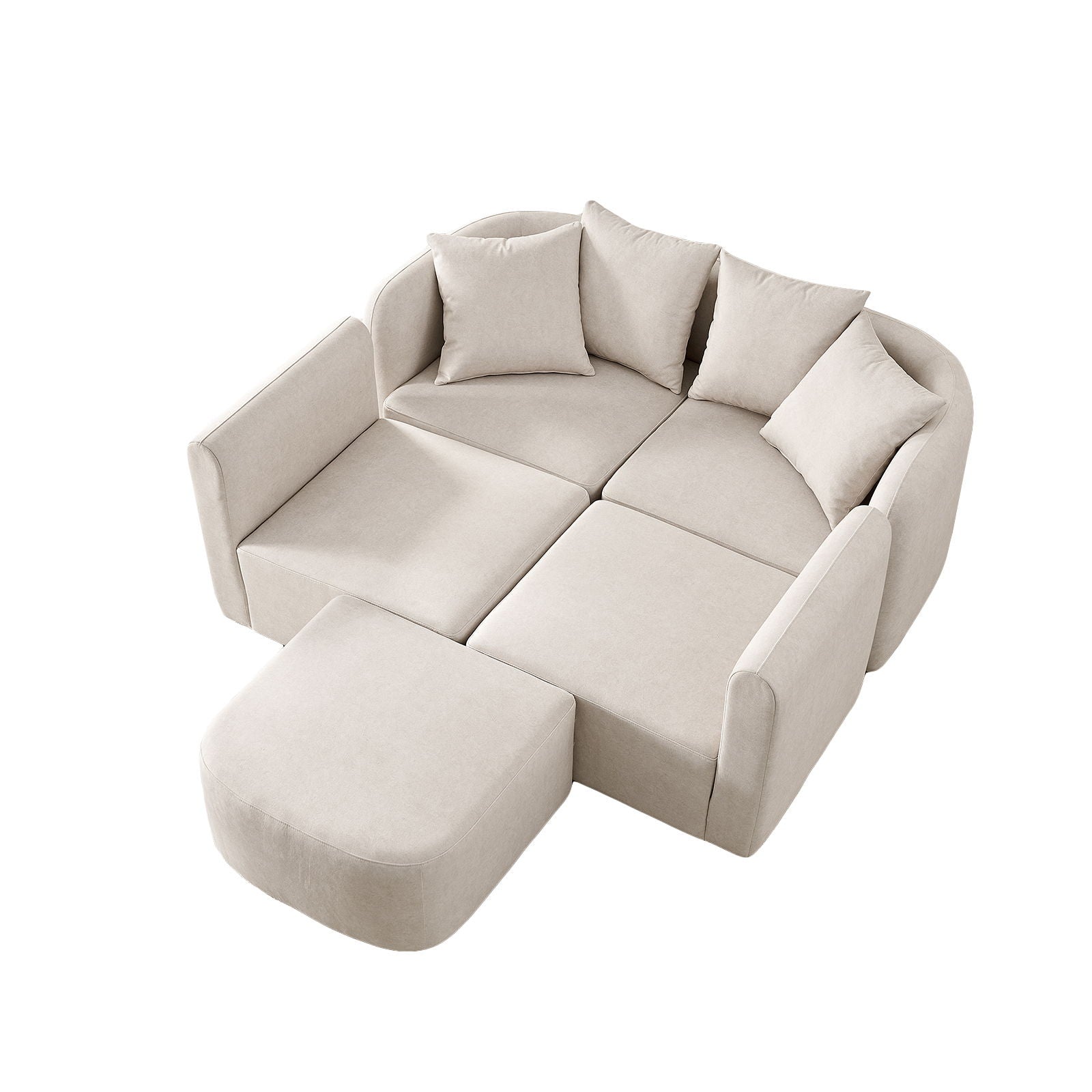 L-Shaped Modular Sectional Sofa With Ottoman, Living Room Furniture Set - Beige