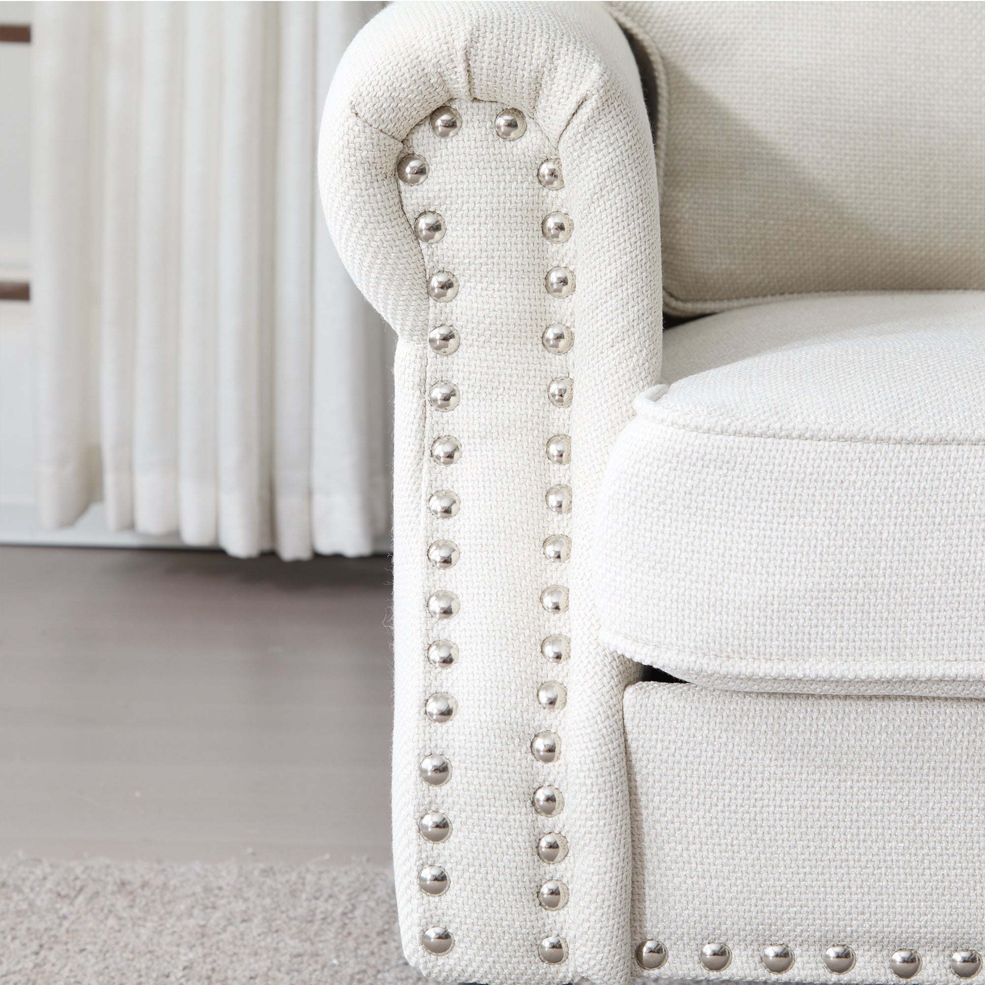 83 Inch Faux Leather Rolled Arm Sofa with Nailhead Trim