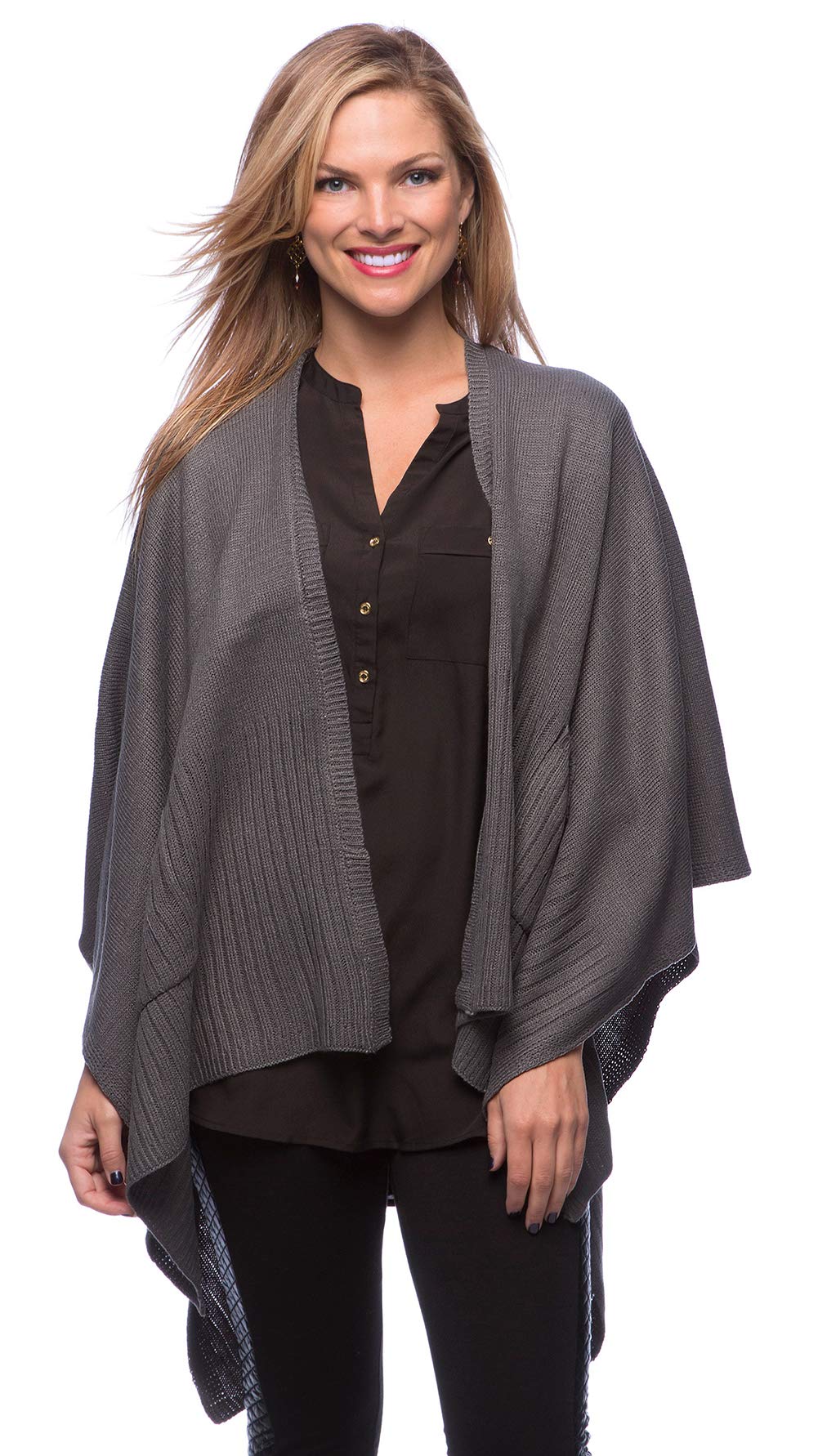 stylesilove Women Chic Knitted Poncho Cape Shawl Wrap with Pockets, 3 Colors