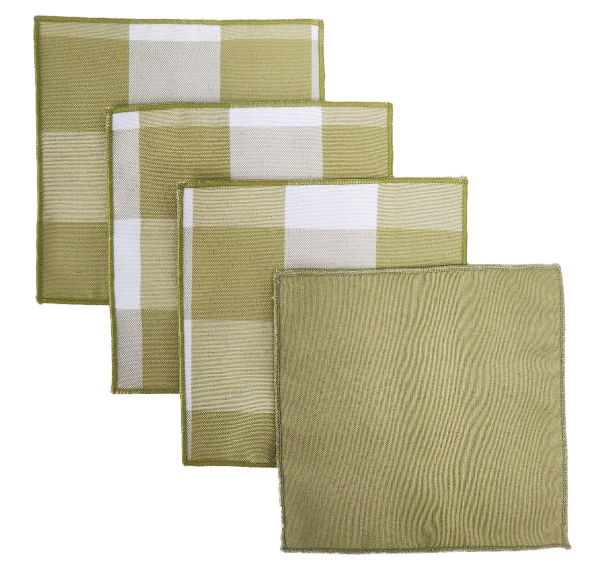 Fennco Styles Buffalo Check Double Layers Reversible Coasters 6"W x 6"L, Set of 4 - Handmade in USA - Plaid Cocktail Napkins for Everyday Use and Special Occasion