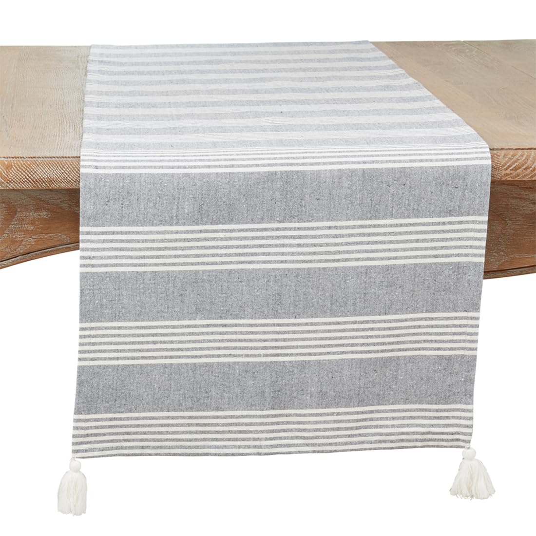 Blue Striped Tassel Table Runner 16" W X 72" L - 100% Cotton Woven Table Cover for Home, Dining Table, Banquets, Thanksgiving, Christmas, Holidays and Special Occasions