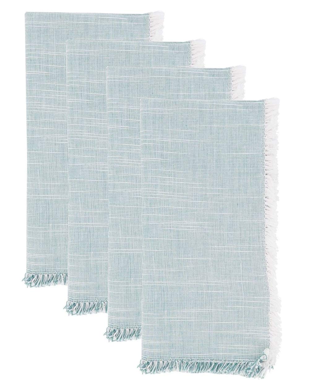 Fennco Styles Contemporary Striped Fringe Cotton Table Runner 13" W x 72" L - Blue Table Cover for Home, Dining Table Décor, Family Gathering, Banquets and Special Events