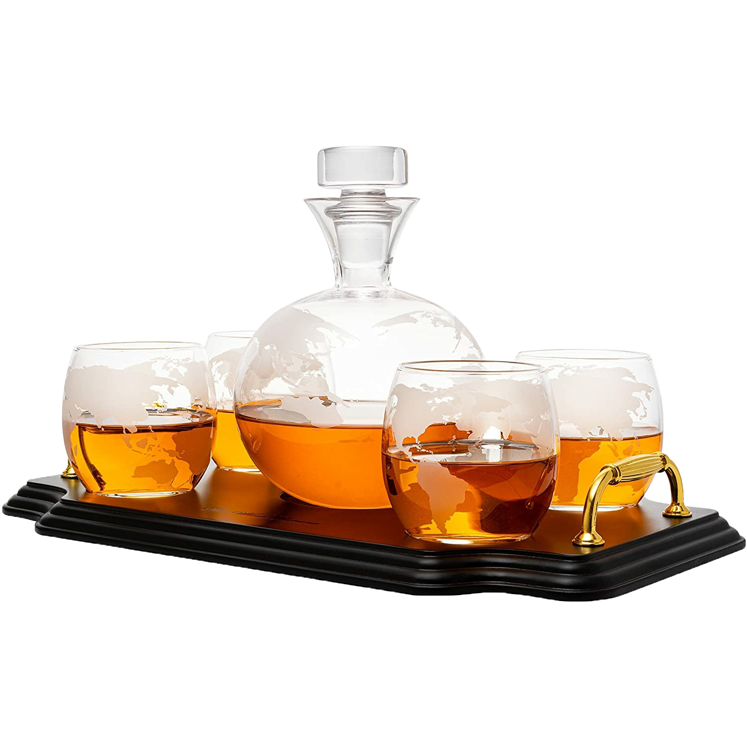 Etched World Map Globe Whiskey Decanter Set 750ML With 4 10OZ Map Glasses 13 H X 13 L By The Wine Sa