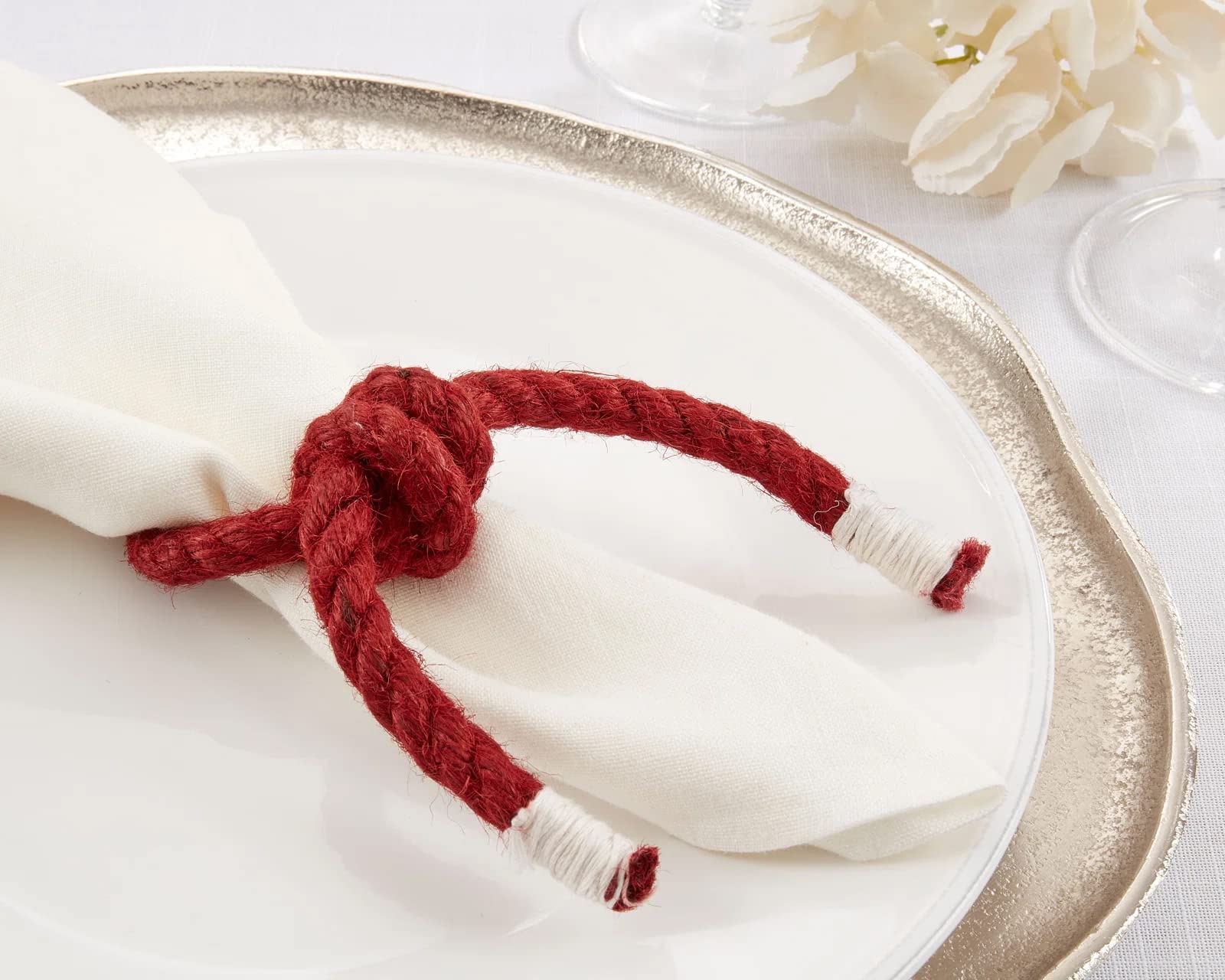 Fennco Styles Handmade Knotted Rope Napkin Rings, Set of 4 - Natural Cotton Napkin Holders for Dining Table, Home, Banquets, Holidays, Family Gatherings and Special Events