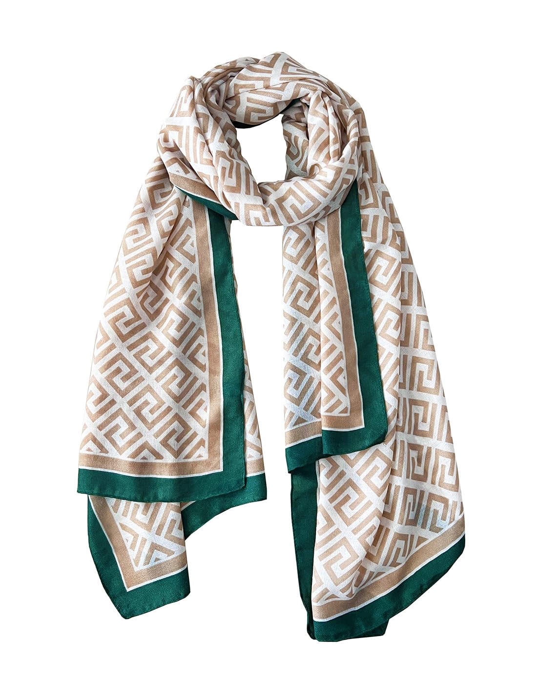 stylesilove Women Geometric Maze Print Scarf with Border Design Soft Shawl Scarves Neck Wraps for All Season, 3 Colors