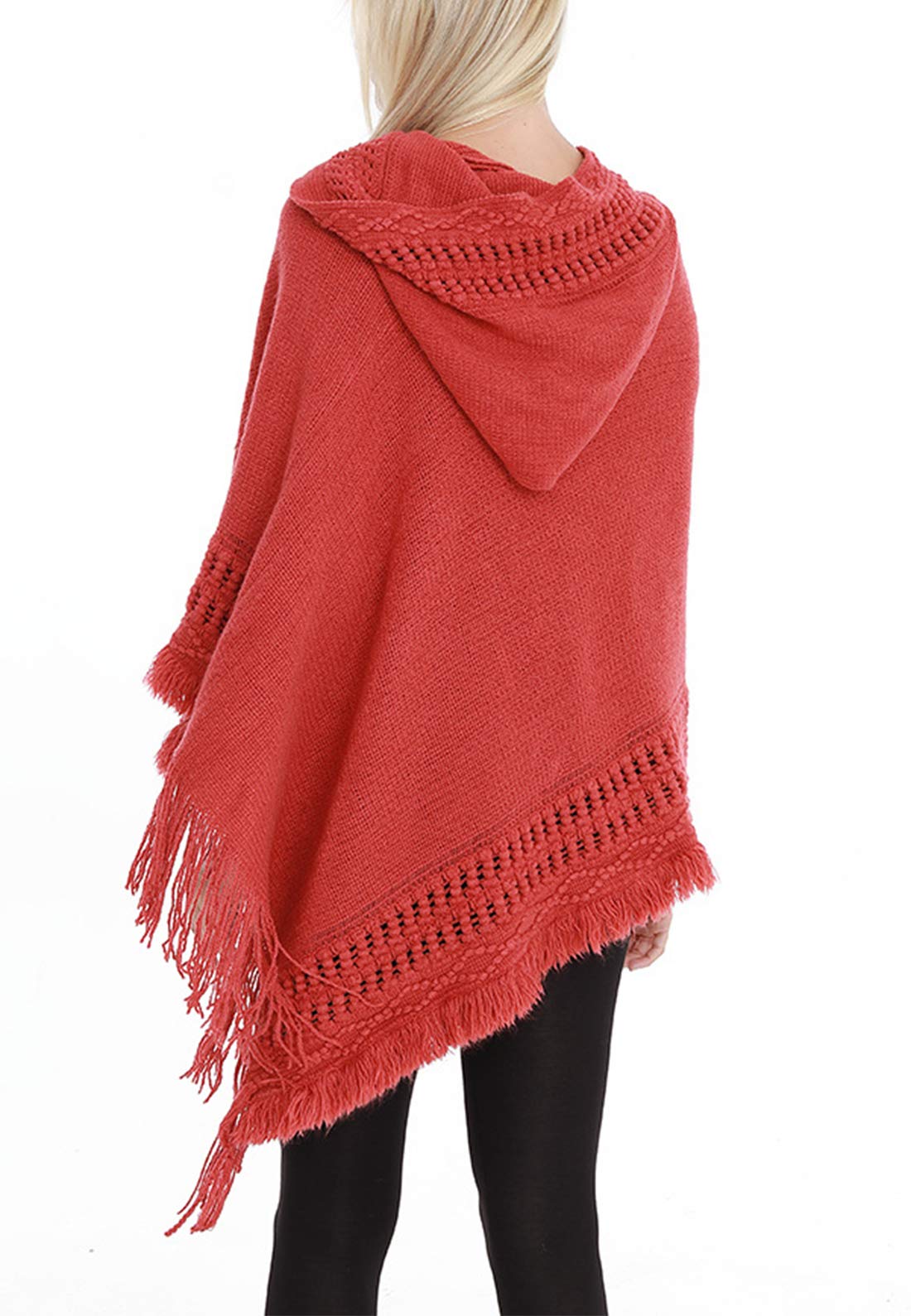 Styles I Love Women Fringed Lace Up Hooded Poncho Pullover Cardigan Soft Wrap for Winter Season