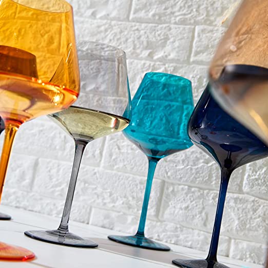 Jewel Colored Crystal Wine Glass Set Of 6 Gift For Mothers Her Wife Mom Friend Large 20 Oz Glasses U