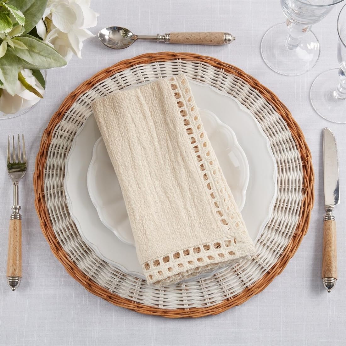 Fennco Styles Airy Net Design Cotton Table Runner 16" W x 72" L - Ivory Hollow Pattern Table Cover for Dining Room, Banquets, Family Gatherings, and Holidays