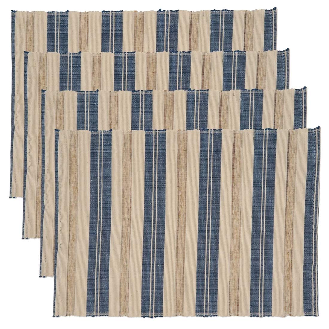 Fennco Styles Modern Water Hyacinth Woven Striped Table Runner - Blue Ivory Table Cover for Home Décor, Dining Table, Banquets, Holiday and Special Events