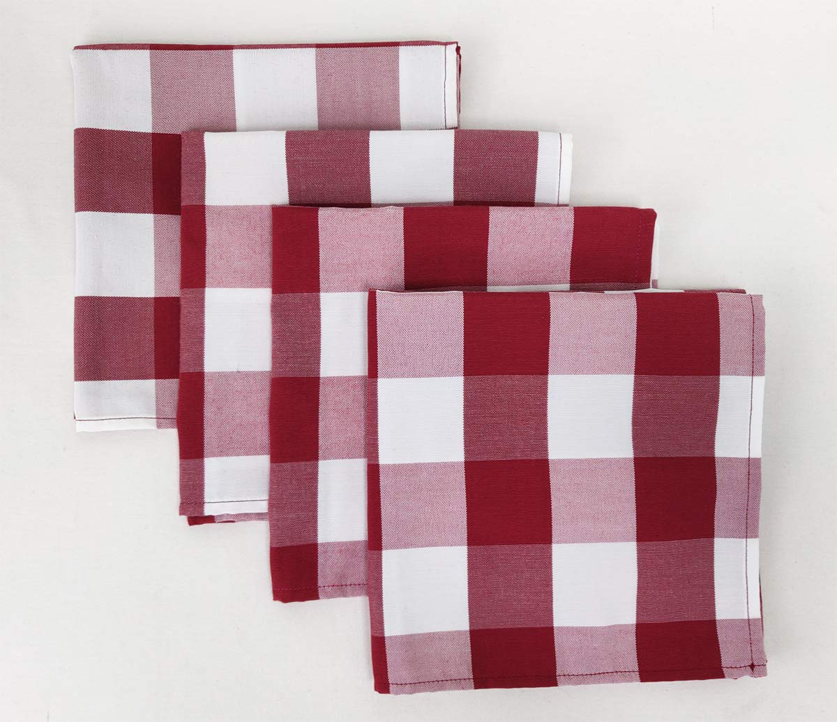 Fennco Styles Buffalo Check Design Cloth Napkins 18" W x 18" L, Set of 4 - Handmade in USA - Plaid Rustic Dinner Napkins for Everyday Use, Banquet, Holiday, Family Gathering and Special Occasion
