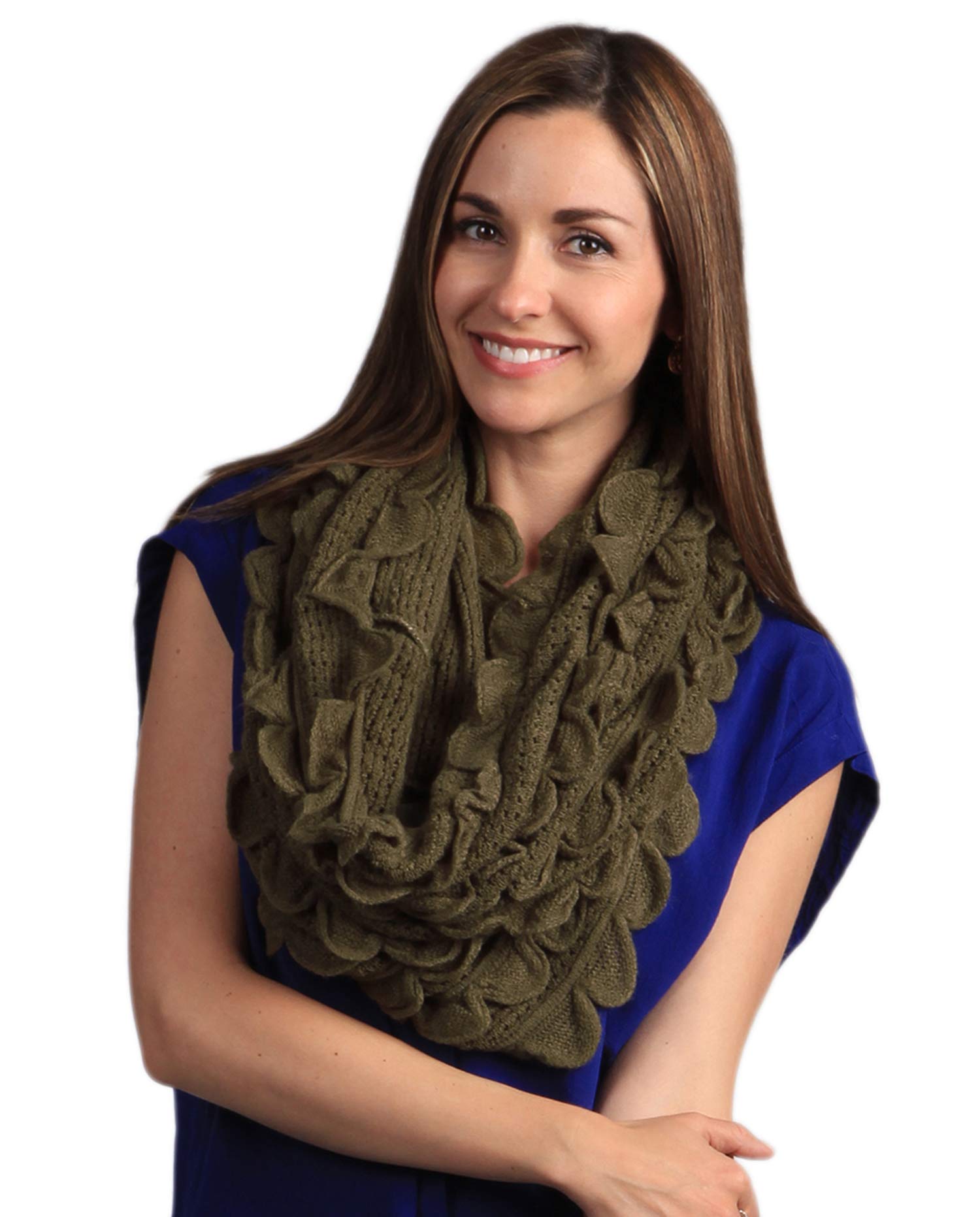stylesilove Chic Oversized Ruffle Knitted Infinity Scarf Lightweight Cozy Neck Warmer for Women and Girls