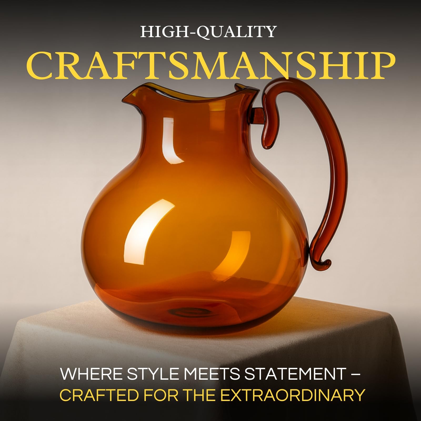 talian Design Amber Glass Jug Mouth-Blown Venetian Pitcher 750ml Handmade Murano